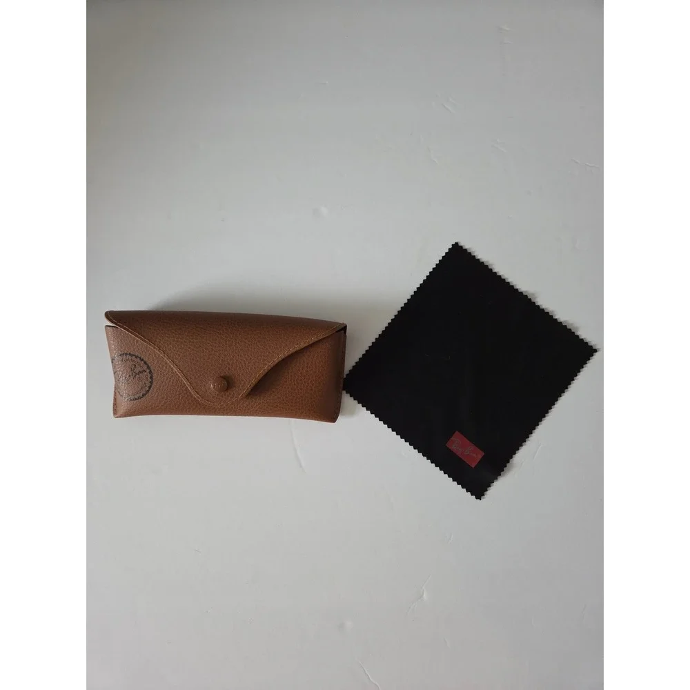 Ray-Ban Brown Leather Sunglasses Case with Black Microfiber Cleaning Cloth